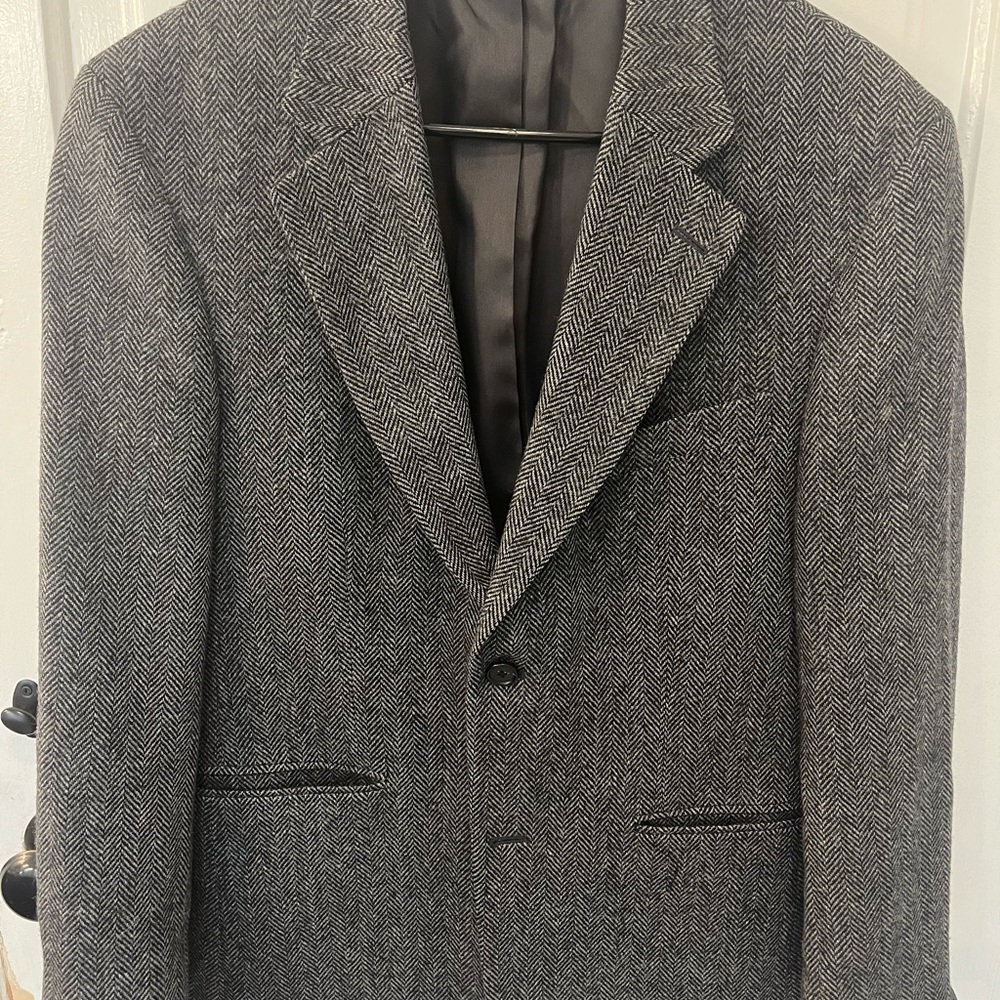 Lands' End Herringbone/Houndstooth Gray Sport Coat Classic Blazer
